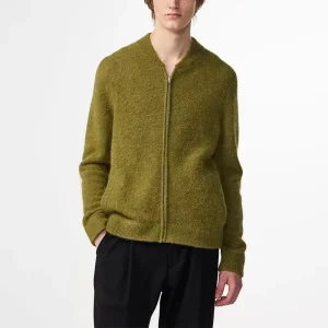 Men’s Woolen Cardigan Zipped Bomber Jacket Knitted Sweater Streetwear Fuzzy