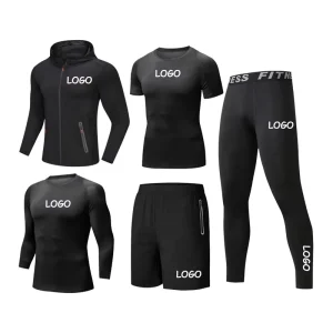 Men’s Workout Clothing Dropshipping Custom Logo 5 Pieces Set Polyester Sportswear Compression Fitness Clothes Men Gym Wear