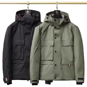 Men’s Workwear Hooded Short Jacket Detachable Collar Multi-Pocket Outdoor Casual Polyester Antibacterial
