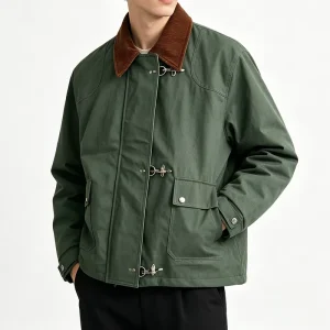 Men’s Workwear Jacket Custom Plus Size Durable Windproof Breathable 100% Cotton Spring Metal Toggle Buckle Vintage Utility ODMOEM