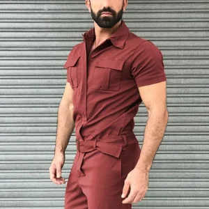Men’s Workwear Jumpsuit Casual Jumpsuit European and American Men’s Short Sleeve Jumpsuits