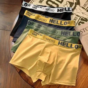 Men’s XL Mid-Rise Waist Underwear Comfortable Knitted Four Corner Short Pants Youth Letter Print Breathable Traceless