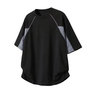 Men’s Y2K Color Block T Shirt Custom Logo Contrast Stitching Crew Neck Short Sleeve Tee Bulk Order Streetwear Top