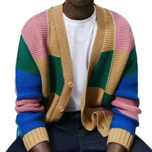 Men’s Youth Knitwear Fashion Color Contrast Cardigan Sweater Autumn and Winter Woolen Coat