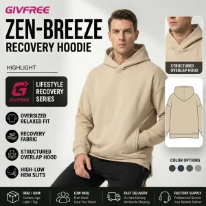 Men’s Zen Breeze Recovery Hoodie Oversized Relaxed Fit Structured Hood Sweatshirt with Side Slit Hem Lifestyle Gym Wear