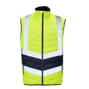 Men’s Zippered Sleeveless Warm Bodywarmer Vest Hi Vis 2 Tone Contrast Puffer Gilets Workwear Adults Anti-Static Waterproof