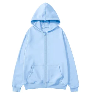 Men’s and Women’s Matching Zip Up Hooded Sweatshirt with Pure Color Sportswear for Autumn Winter Loose Top