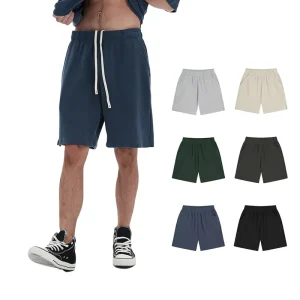 Menswear Breathable Waffle-Weave 330g Streetwear Men’s Shorts Casual Unisex Solid Elastic Waist