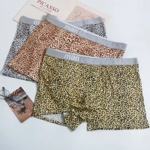Mid Waist Large Space Leopard Print Plus Size Men’s Underwear Tummy Control Stretchy Large Size Men’s Boxer Briefs