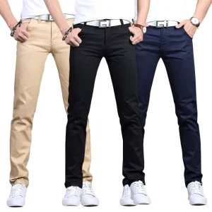 Mid Waist Youth Four Seasons Trousers Men’s High Cotton Content Slim Straight Solid Color Classic Casual Pants