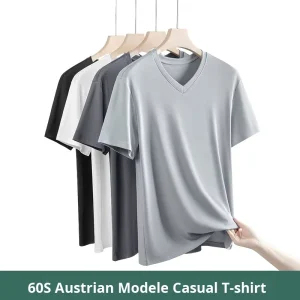 Modal Cotton Summer Men’s Short Sleeve Solid Color Blank Breathable Anti-Pilling 180 Grams Thin Cut V-neck Casual T-shirt
