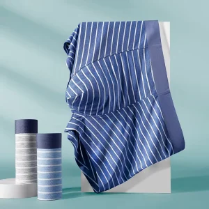 Modal Men’s Mid-Rise Underwear Striped Boxer Briefs Seamless Breathable Antibacterial for Business Home and Boxing