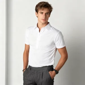 Modern Spread Collar Tech Pique Performance T Shirts Custom Embroidered Logo Quick Dry Slim Fit Short Sleeve Polo Shirts