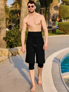 Modest Islamic Men’s Short Swimwear Quick Dry Anti UV Muslim Men’s Sport Shorts 2 in 1 Compression Liner