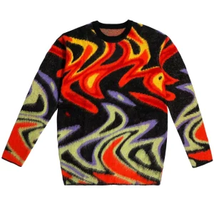 Mohair Sweater Men Jacquard Pattern Knitwear Pullover Knitted Jumper Winter Casual Crew Neck