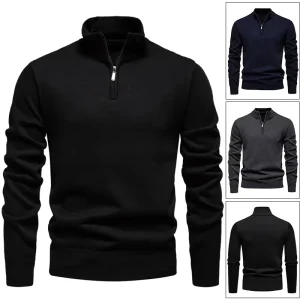 Morden Style Single Color Heavy Gauge 12GG Ribbed Men Knitwear Quarter Zip Cable Pullover Sweater for Office