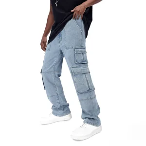 Multi-Pocket Custom Logo Denim Pants Cargo Jeans Men
