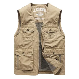 Multi-pocket Man Work Cargo Oversized Photographer Black Mesh Utility Windproof Outdoor Fishing Cotton Men’s Vest