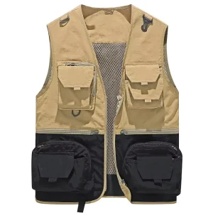 Multi-pockets Practical Fishing Hiking Winter Fleece Sleeveless Plain Color Men Outdoor Vest