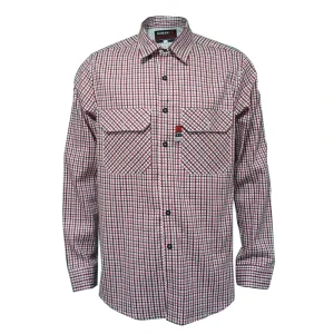 NFPA2112 CAT2 Certified Light Weight Printed Khaki Men’s Fire Retardant Plaid Shirt Flame Resistant Cotton Anti Static