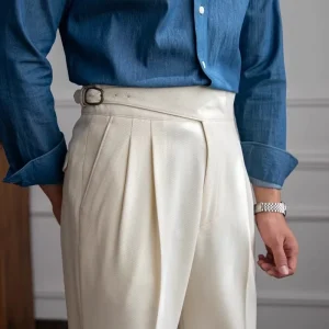 Naples High Waisted Straight Leg Long Pants, British Men’s Casual Versatile Trousers