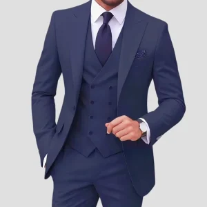 Navy Blue Men’s Plus Size 3-Piece Slim Fit Business Suit Jacket Blazer Prom Groomsman Wedding Suits