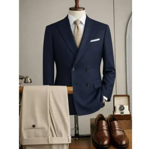 Navy Suits for Men New Style Blazer Pants Double Breasted Wedding Banquet Hosting Party 2 Piece Blazer Pants Man Dress Outfit