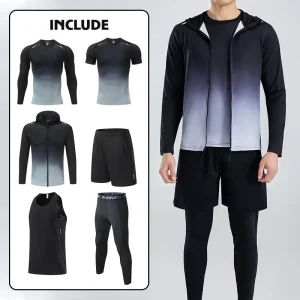New Active Wear Men Sportswear 5 Piece Athleisure Workout Clothes Sport Gym Fitness Men t Shirt Men’s Outerwear Sets
