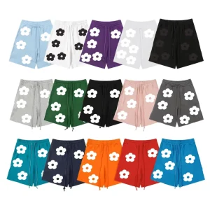 New Arrival High Street Men’s Shorts High Quality 100% Cotton Powder Puff Print 400G Sweatpants with Custom Logo