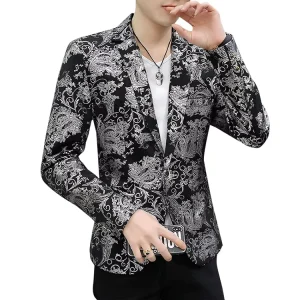 New Arrivals Floral Print Blazers High Quality Men’s Blazer Jacquard Fabric Polyester Suit