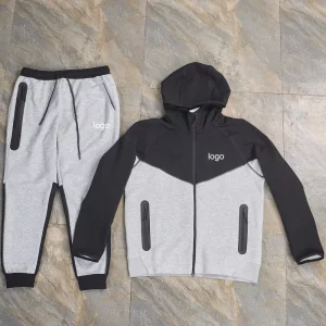 New Custom Men’s Sets Design Zip up Hoodie Sweatshirts Custom Tech Fleece Cotton Patchwork Tracksuits Windrunner Set
