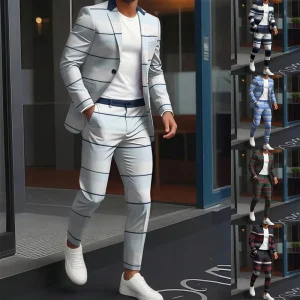 New European and American casual versatile fashion trend striped men’s suit jacket Spring and Autumn