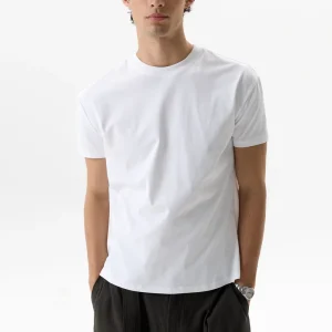 New Fabric Cotton Blend Sorona 230gsm Mid Weight Bulk White T-shirts Short Sleeve Crew Neck Blank Loose Men’s T-shirts