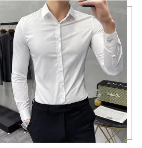 New Fashion Autumn Solid Color Long Sleeve Dress Men Clothes Shirts for Men Slim