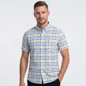 New Fashion Cotton Oxford Textile Business Casual Shirt Polo T Shirts Plaid Short Sleeve Men’s Shirts