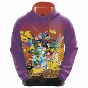 New Fashion Men’s Hoodies and Sweatshirts Funny Cartoon O-neck Purple Tie