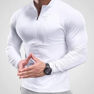 New Fashion and Trendy Active Wear Tight Fit One Piece Half Zipper Fitness Clothing Workout Active Top for Men