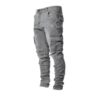 New High Street Fashion Multi-pocket Workwear Cargo Casual Trousers Men’s Cargo Pant Mens Denim Jeans Pants
