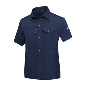 New High-end Workwear Set Men Summer Lightweight Stretch Overalls Short-sleeve Quick-drying Polyester Labor-protection Uniform