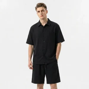 New Men’s Casual Shirt & Shorts Set Lightweight Breathable Two Piece Factory Custom Size Color