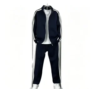New Men’s High end Lightweight Striped Nylon Sporty Two piece Casual Tracksuit Set Zip Stand Collar Jacket Full Length