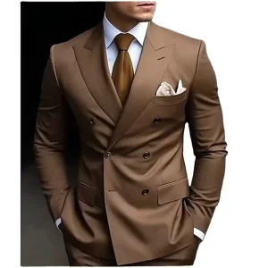New Men’s Suits Double Breasted Peaked Lapel Wedding Groom Tuxedo Dress Formal Bespoke Blazer Slim Fit Jacket+Pants