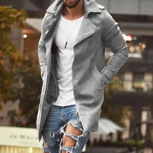 New Mens Trench Coat Autumn Winter Slim Long Sleeve Button Jacket Fashion Casual Long Overcoat Outerwear for Men