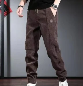 New Spring Fashion Casual Business Corduroy Pants for Young Men Loose Fit Cotton Sweatpants Mid Waist Drawstring Closure Flare