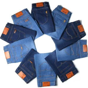 New Spring Men’s Blue Jeans Straight Stretch Slim Pants Smart Casual Business Gothic Crystal Embroidered