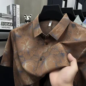 New Style Business Casual Men’s Silk Seamless Elastic Non-stretchable Printed Shirt