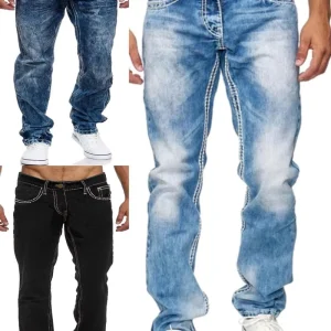 New Style Jeans Casual Topstitch Trousers Straight Leg Men’s Pants Hip Hop Jeans