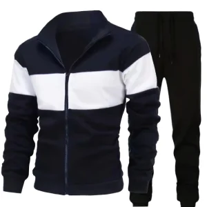 New Style Outdoor Gym Wear Men’s Sportswear Sweatshirt and Sweatpants Set Loose Warm Top Color Block Hooded Tracksuit Set