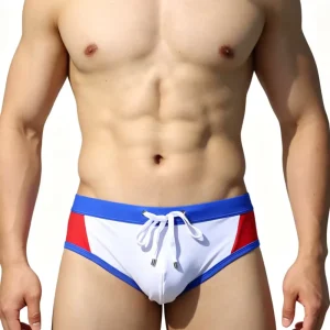 New Style Patchwork Men’s Color-blocking Triangle Swimming Shorts Soft Nylon Men’s Beachwear Swimwear Swim Briefs