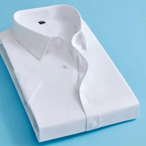 New Style White 35% Cotton 65% Polyester Formal Solid Color Short Sleeve Button up Dress Shirt Men CS288